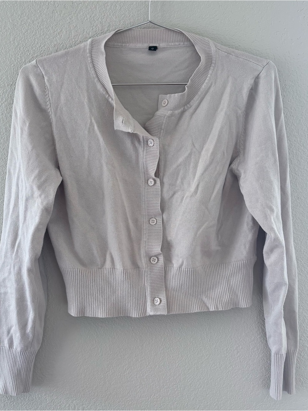 Neutral Ribbed-Neck Knit Top with Size S Tag